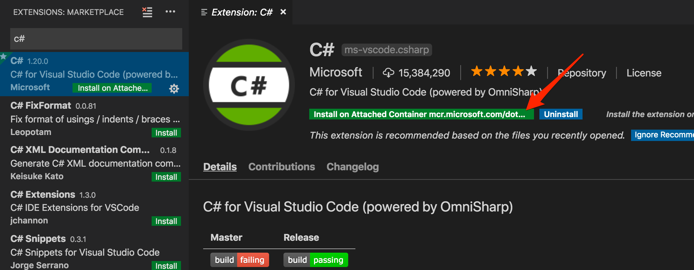 Install C# extension